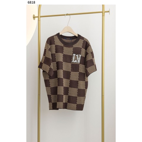 루*** Short-Sleeved Damier Crewneck Crystal Patch 6818