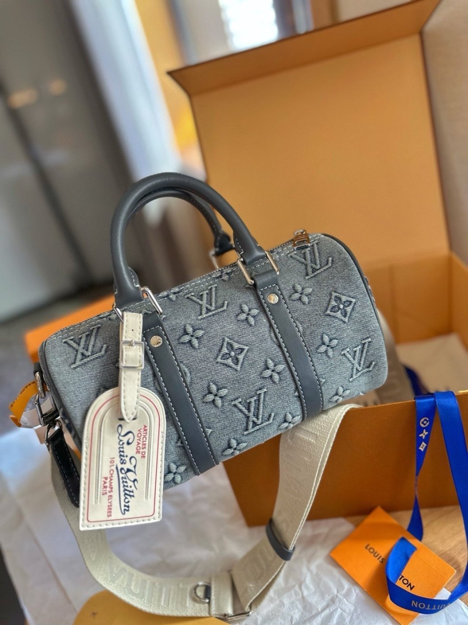 루*** 24ss 입체 자수 keepall25 데님 키폴