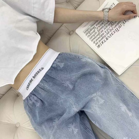 크** 크로스 로고 밴딩 데님 청 반바지